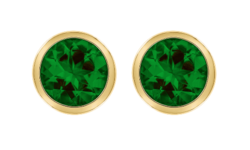 Gemstone Stud Earring Bezel Setting with a green Tourmaline in Yellow Gold