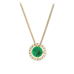 Pendant Halo Setting with a green Emerald