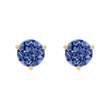 Ohrstecker 3-Krappen Tansanit blau in Gelbgold