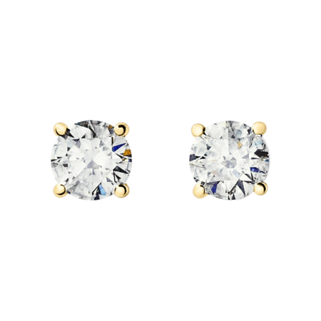 Diamond Stud Earrings 4 Prongs, 0.75 Carat each in Yellow Gold