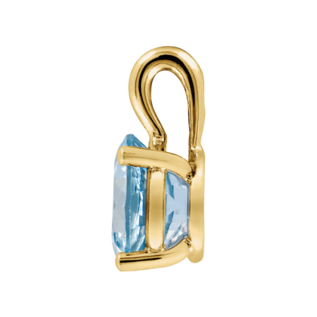 Pendant 3 Prongs Aquamarine blue in Yellow Gold