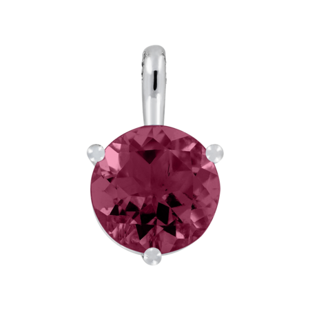 Pendant 3 Prongs Rhodolite red in White Gold