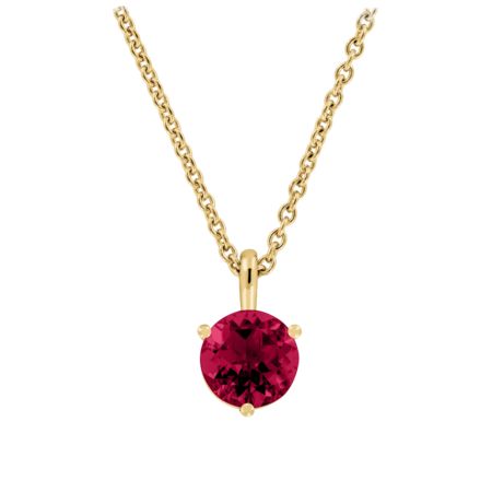 Pendant 3 Prongs Ruby red in Yellow Gold
