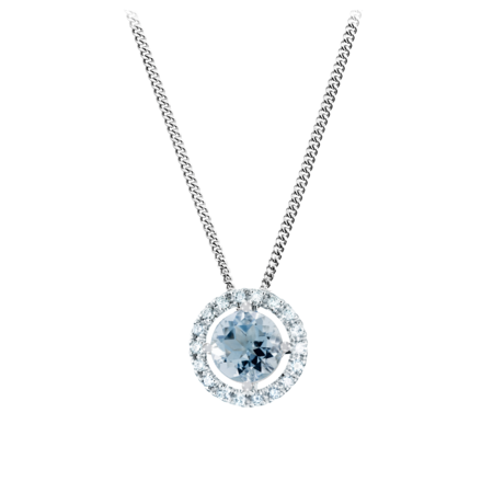 Pendant Halo Aquamarine blue in Platinum