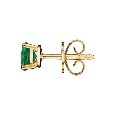 Stud Earrings 3 Prongs Emerald green in Yellow Gold