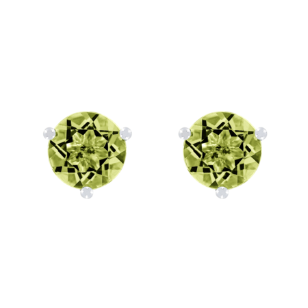 Stud Earrings 3 Prongs Peridot green in Platinum