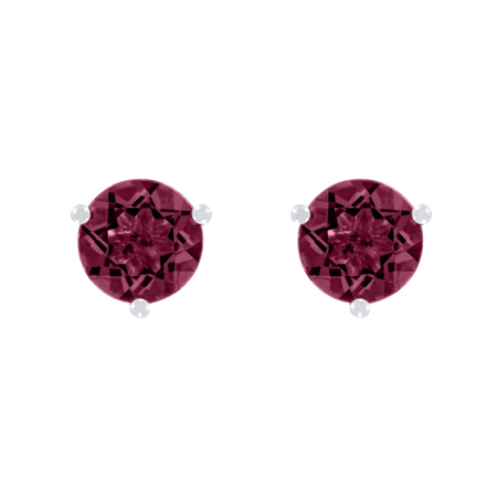 Stud Earrings 3 Prongs Rhodolite red in White Gold