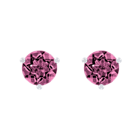 Stud Earrings 3 Prongs Tourmaline pink in White Gold