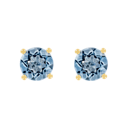 Stud Earrings 4 Prongs Aquamarine blue in Yellow Gold