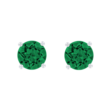 Stud Earrings 4 Prongs Emerald green in White Gold