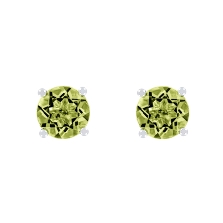 Stud Earrings 4 Prongs Peridot green in Platinum