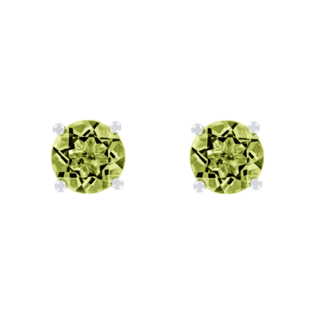 Stud Earrings 4 Prongs Peridot green in White Gold