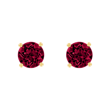 Stud Earrings 4 Prongs Ruby red in Yellow Gold