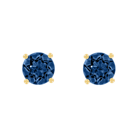 Stud Earrings 4 Prongs Sapphire blue in Yellow Gold