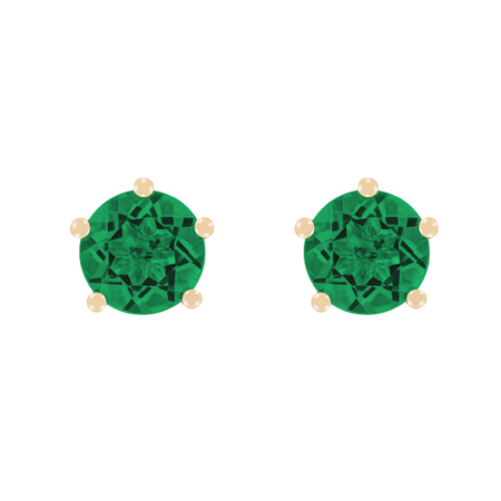 Stud Earrings 5 Prongs Emerald green in Rose Gold