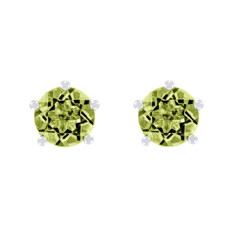 Stud Earrings 5 Prongs Peridot green in White Gold