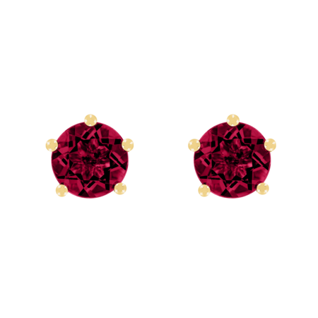 Stud Earrings 5 Prongs Ruby red in Yellow Gold