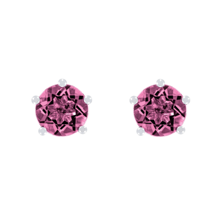 Stud Earrings 5 Prongs Tourmaline pink in Platinum
