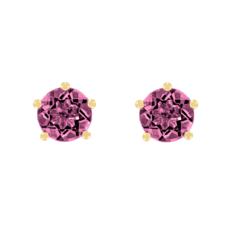 Stud Earrings 5 Prongs Tourmaline pink in Yellow Gold