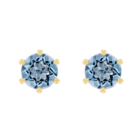 Stud Earrings 6 Prongs Aquamarine blue in Yellow Gold