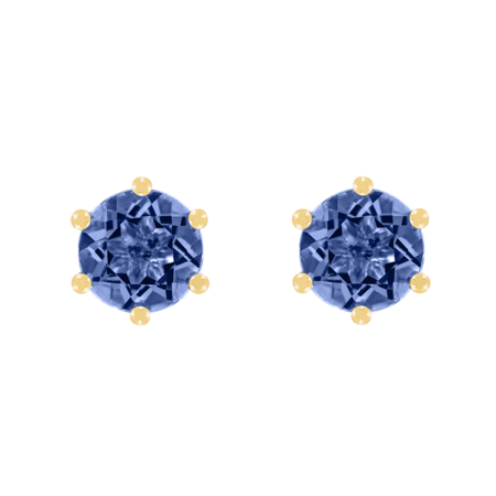 Stud Earrings 6 Prongs Tanzanite blue in Yellow Gold