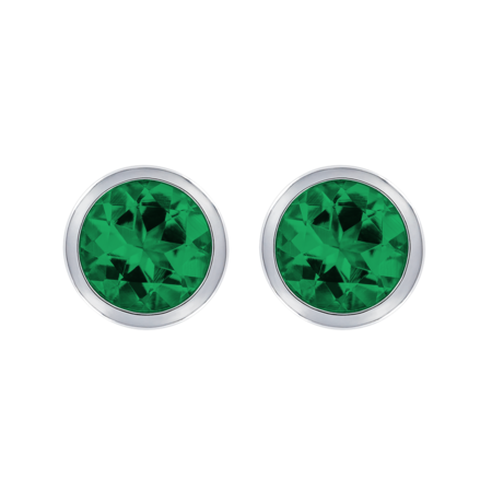 Stud Earrings Bezel Emerald green in Platinum