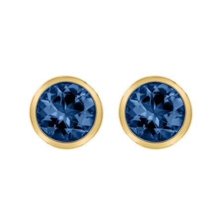Stud Earrings Bezel Sapphire blue in Yellow Gold