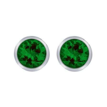 Stud Earrings Bezel Tourmaline green in Platinum