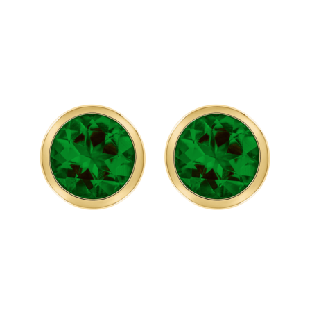 Stud Earrings Bezel Tourmaline green in Yellow Gold