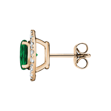 Stud Earrings Halo Emerald green in Rose Gold