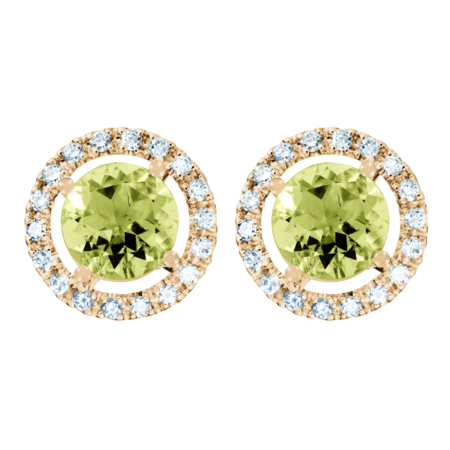 Stud Earrings Halo Peridot green in Rose Gold