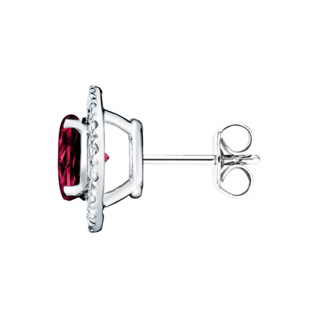 Stud Earrings Halo Ruby red in Platinum