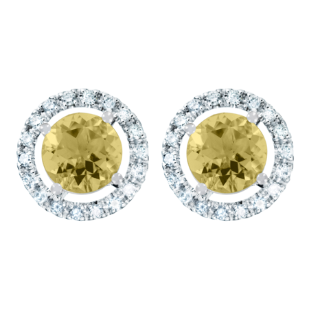 Stud Earrings Halo Sapphire yellow in Platinum