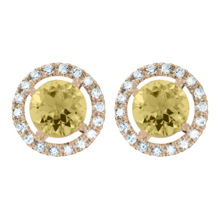 Stud Earrings Halo Sapphire yellow in Rose Gold