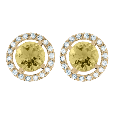 Stud Earrings Halo Sapphire yellow in Yellow Gold