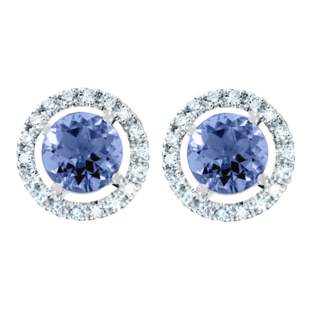 Stud Earrings Halo Tanzanite blue in Platinum
