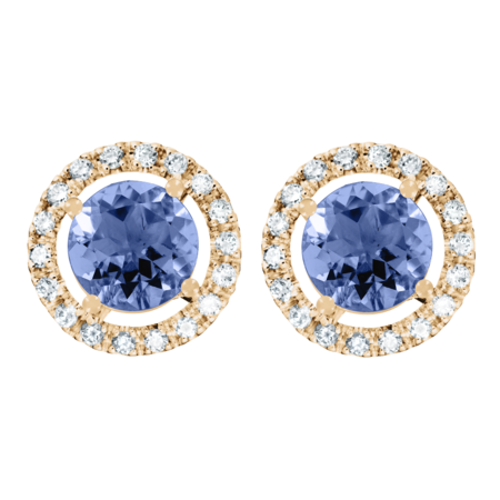 Stud Earrings Halo Tanzanite blue in Rose Gold