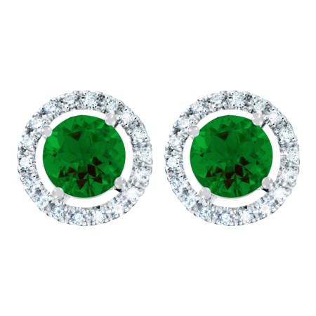 Stud Earrings Halo Tourmaline green in Platinum