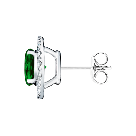 Stud Earrings Halo Tourmaline green in Platinum