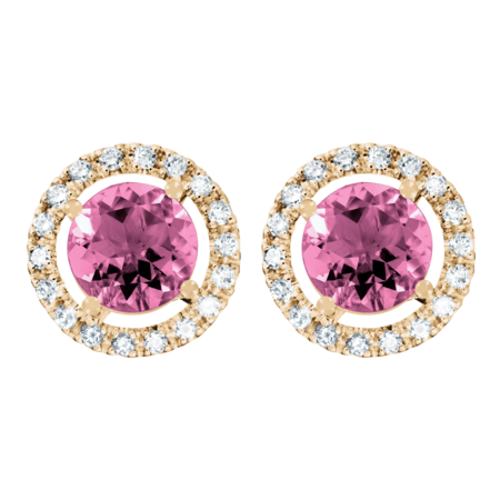Stud Earrings Halo Tourmaline pink in Rose Gold