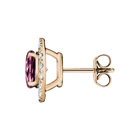 Stud Earrings Halo Tourmaline pink in Rose Gold