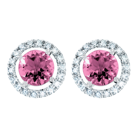 Stud Earrings Halo Tourmaline pink in White Gold