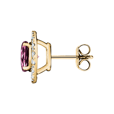 Stud Earrings Halo Tourmaline pink in Yellow Gold