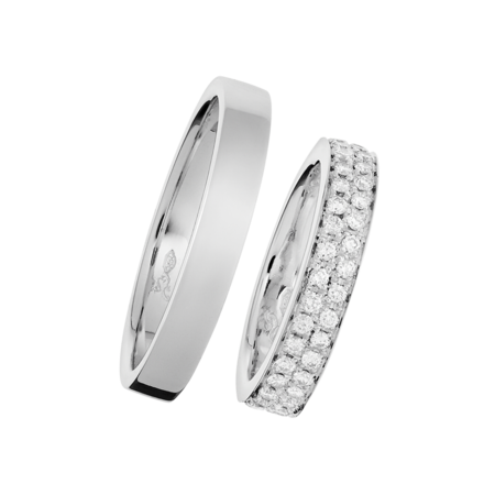 Wedding Rings with Female Ring with Pave Setting in Platinum