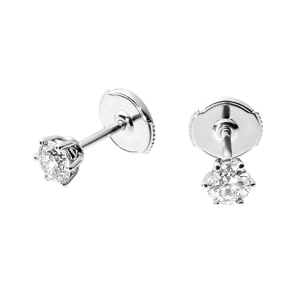 Diamond Stud Earrings 6 Prongs in White Gold