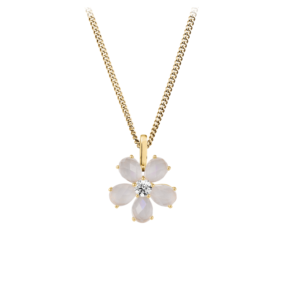 Flowers Pendant Moonstone in Yellow Gold