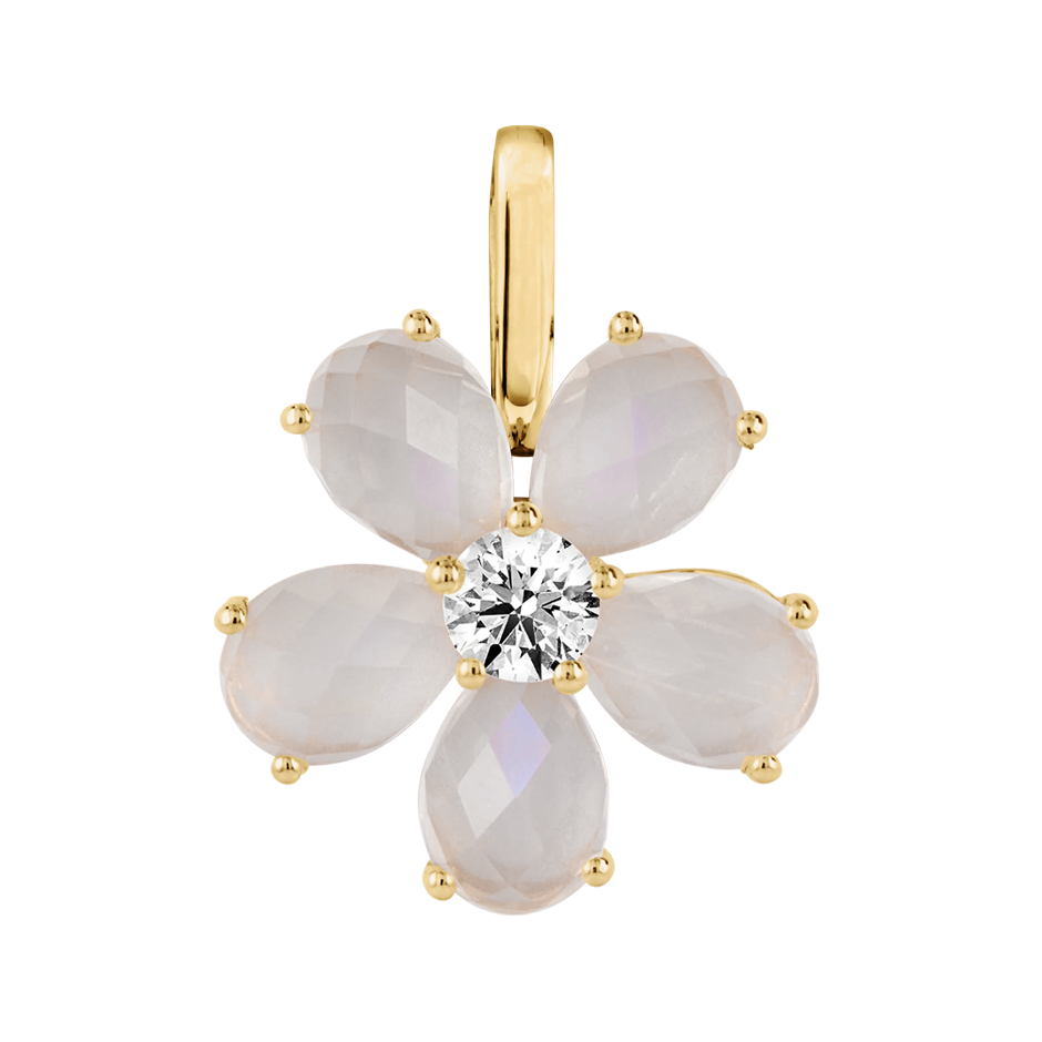 Flowers Pendant Moonstone in Yellow Gold