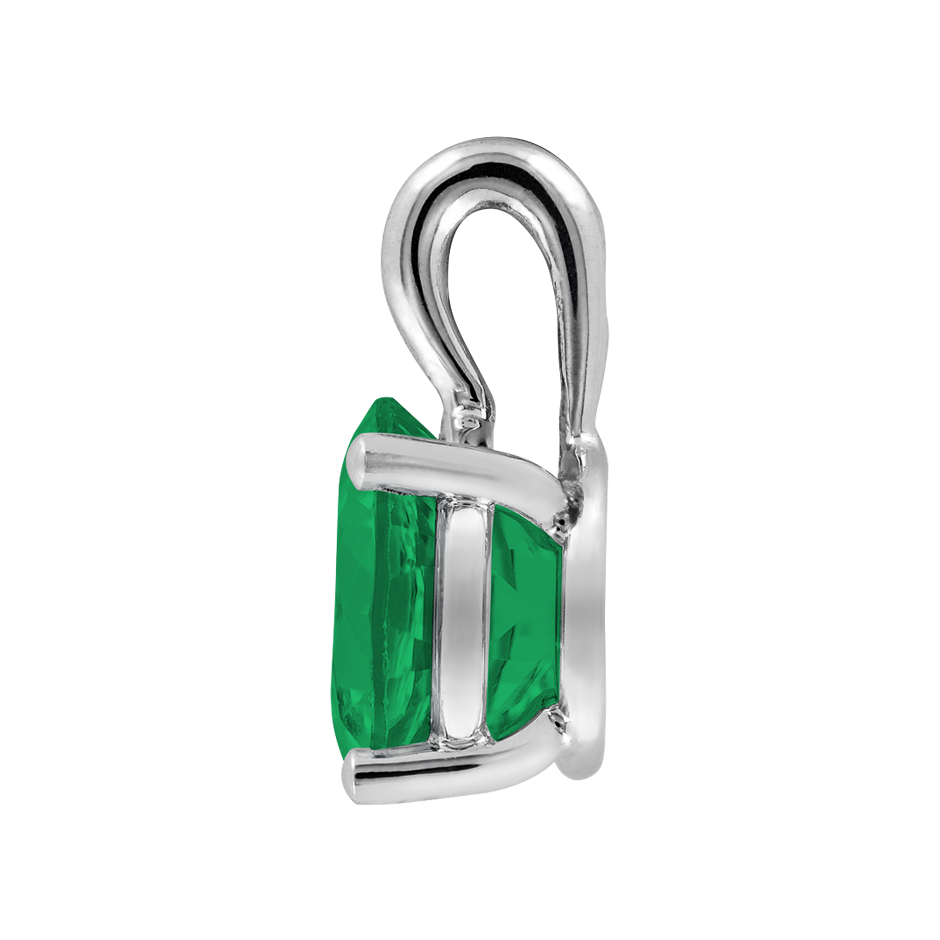 Pendant 3 Prongs Emerald green in White Gold