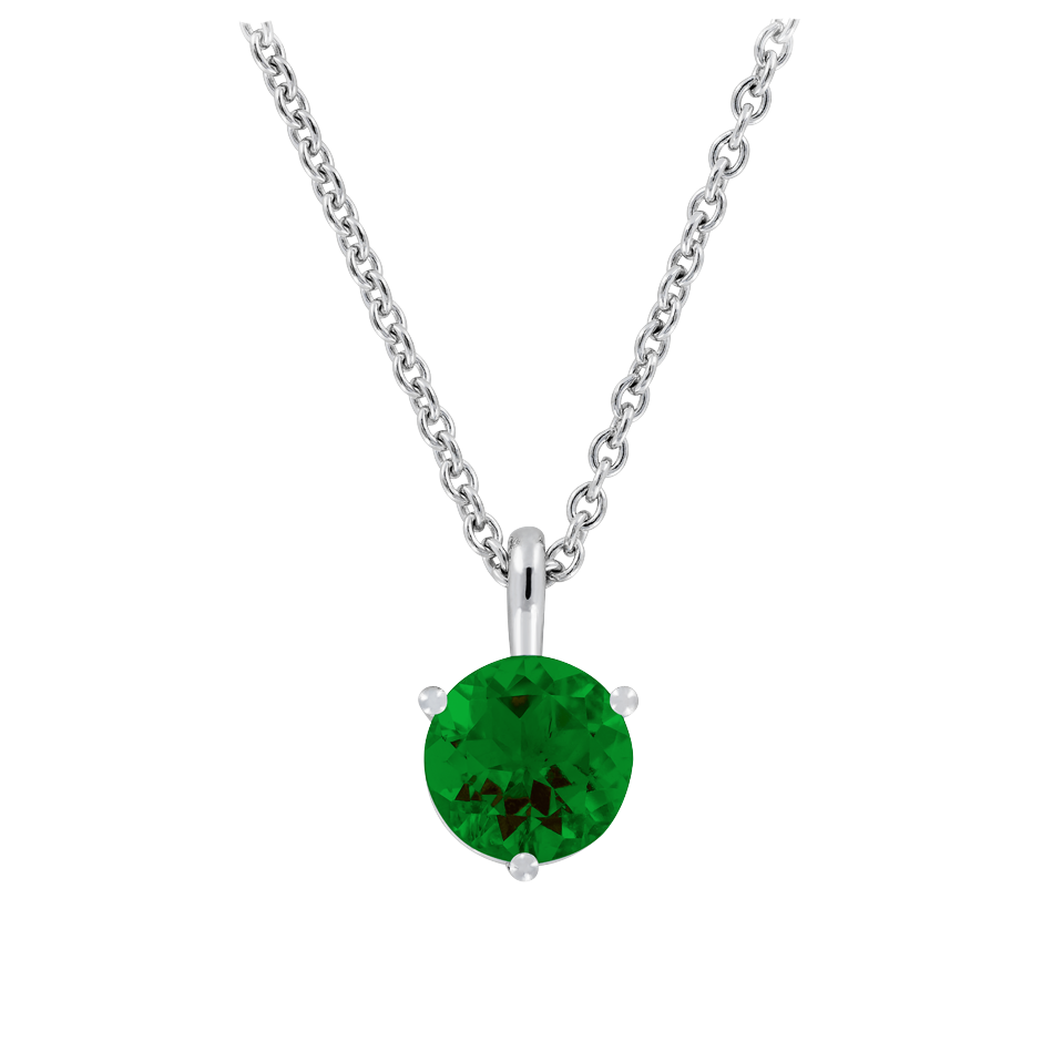 Pendant 3 Prongs Tourmaline green in White Gold