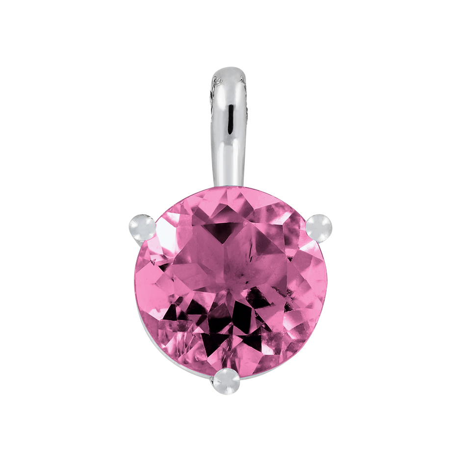 Pendant 3 Prongs Tourmaline pink in Platinum